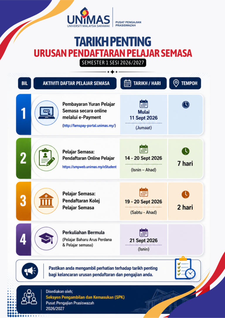 tarikh penting Urusan pendaftaran Semester 1 20262027